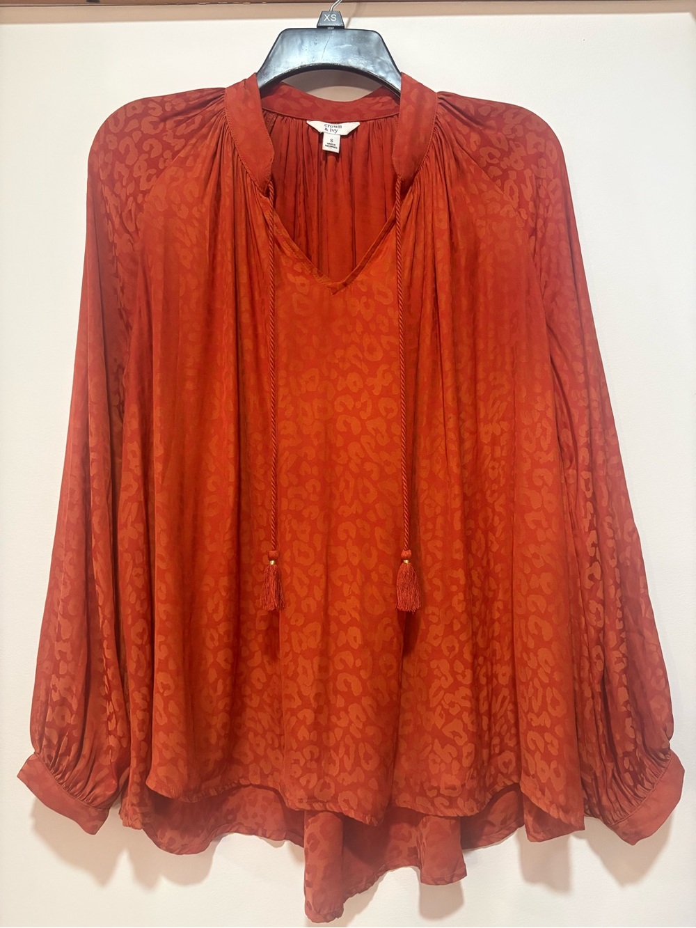crown & ivy Rust Tassel V-Neck Blouse